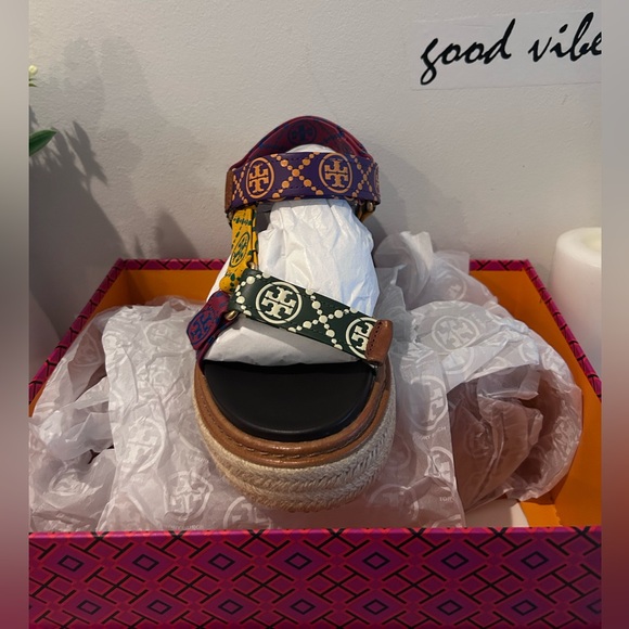 Tory Burch T Monogram Sporty Flatform Espadrilles 6M - Picture 3 of 4